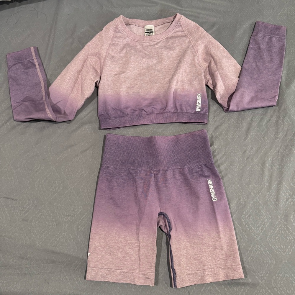 Gymshark Adapt Ombre Seamless Long Sleeve Crop Top - Light Purple Marl/Dark Purp